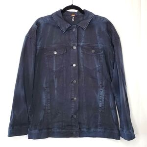Free People Oversized Jean Jacket Size M Black Wash Faded Denim Grunge Western